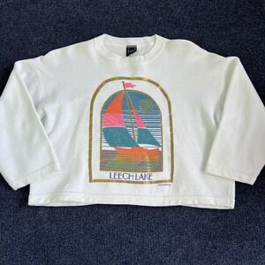 Vintage Leech Lake Sweatshirt Womens One Size White Sailboat Graphic 80s